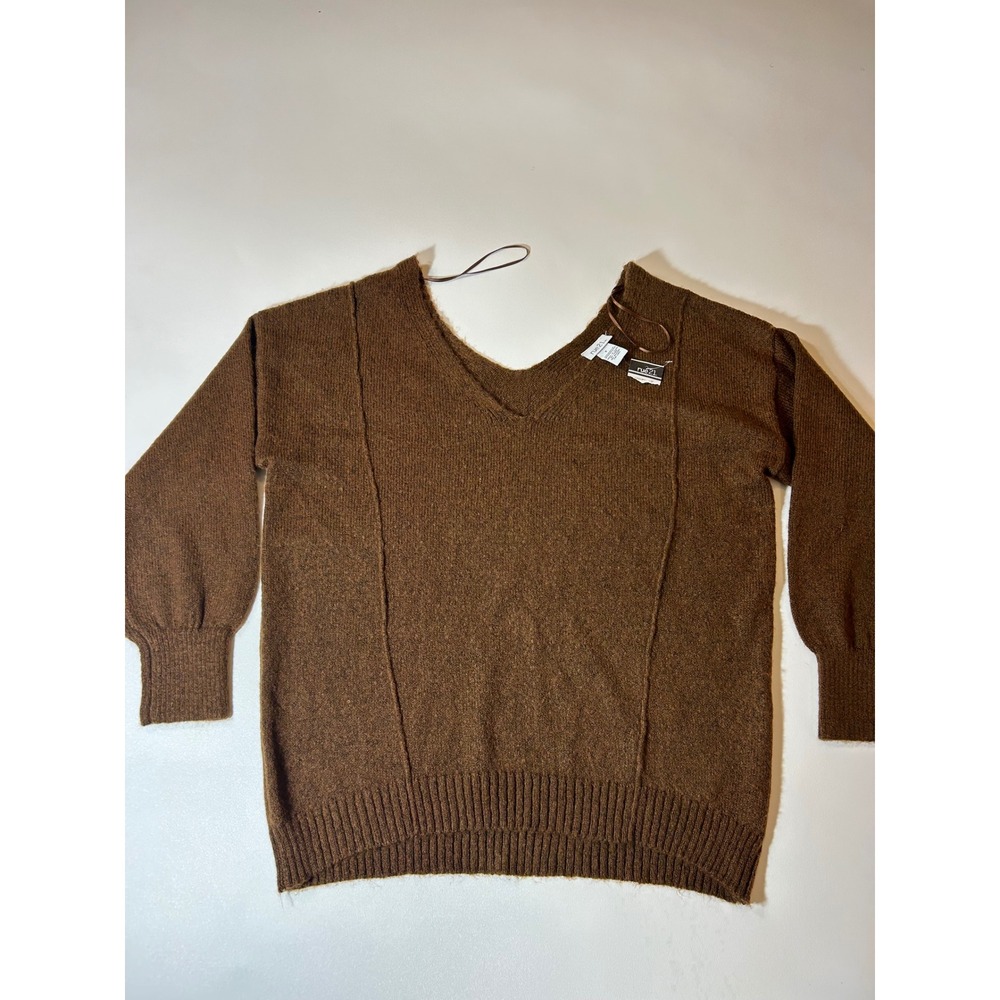 rue21 Sweater Womens Small Brown NEW V-Neck Balloon Sleeve Exposed Seam